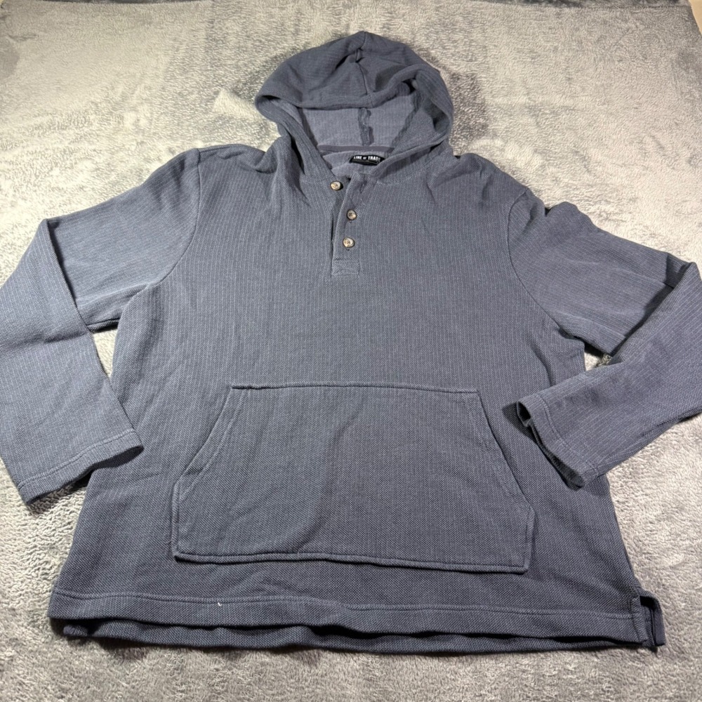 Line of Trade Men XL Charcoal Grey Textured Henley Hoodie Cotton Kangaroo Pocket